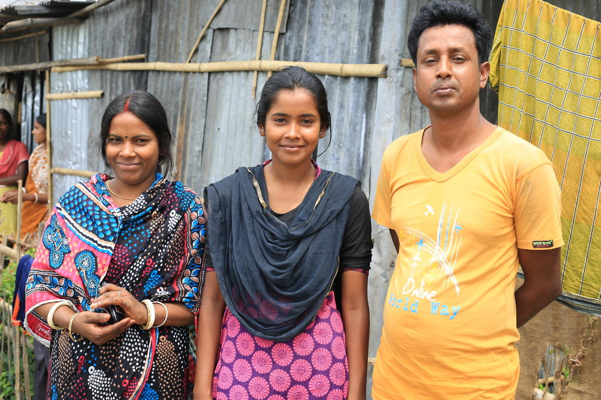 Nilanjona with her parents who learnt about the dangers of child marriage and called off the wedding