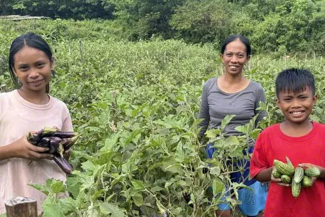 Family harvesting vegetable from their garden in Antique Philippines