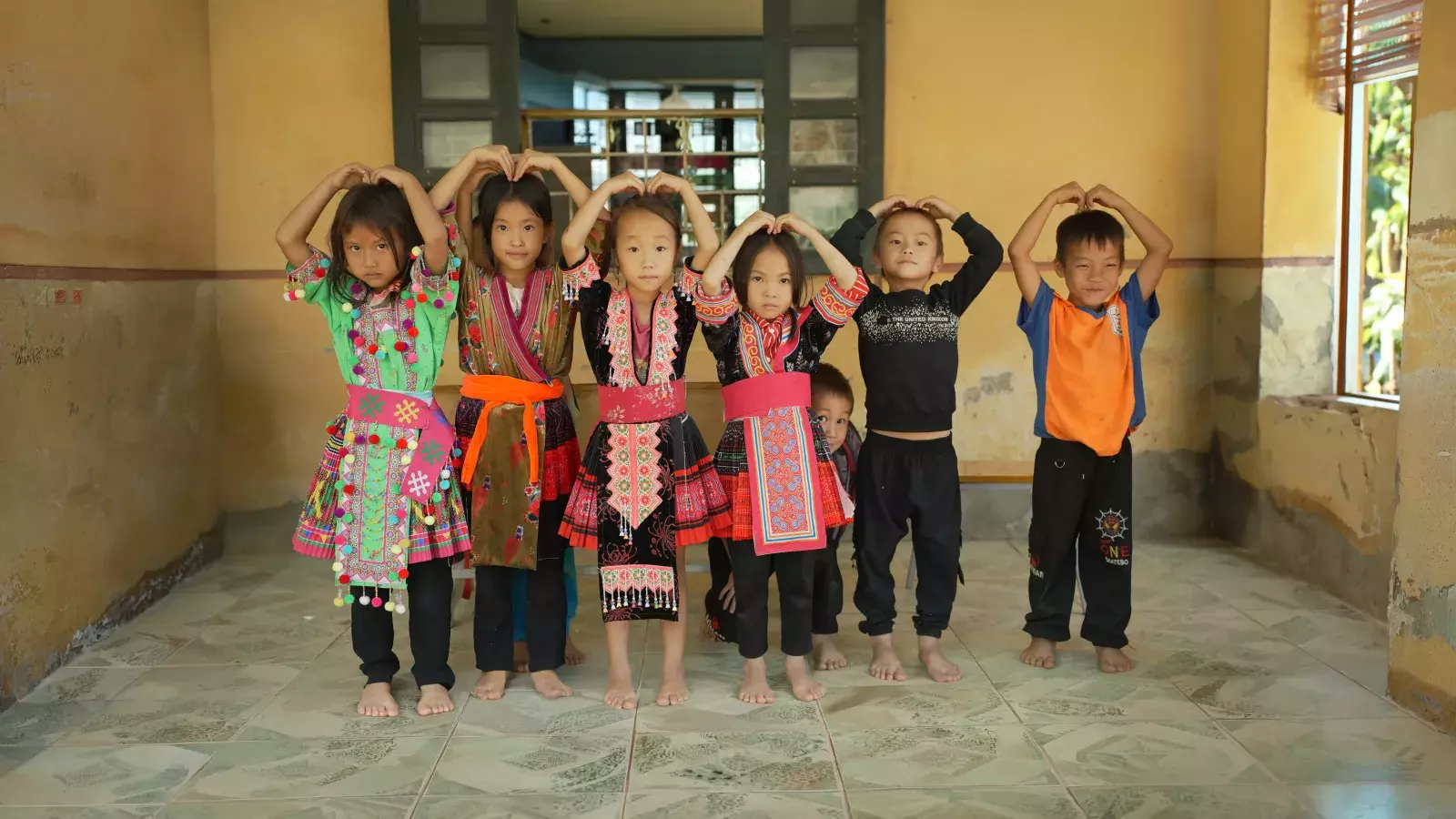 Children wearing traditional costume in Muong Cha Vietnam