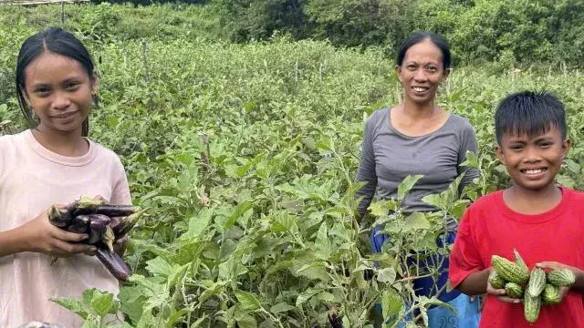 Family harvesting vegetable from their garden in Antique Philippines